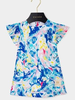 Escada flutter sleeve abstract floral dress
